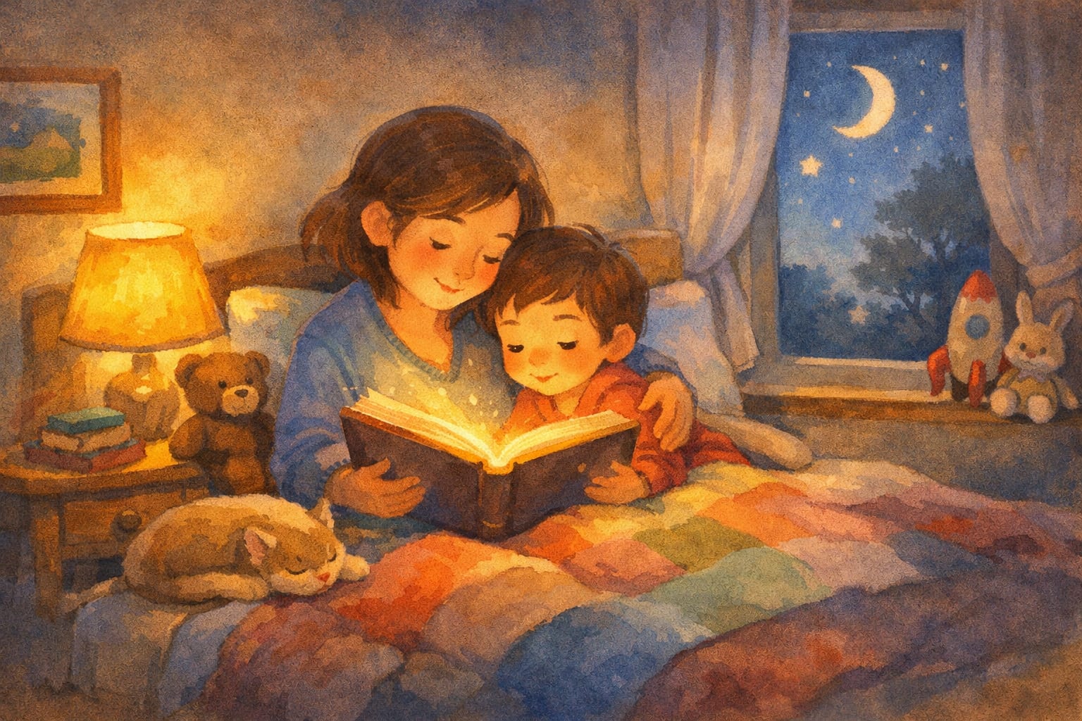 Um menino e uma menina sorrindo enquanto leem um livro juntos